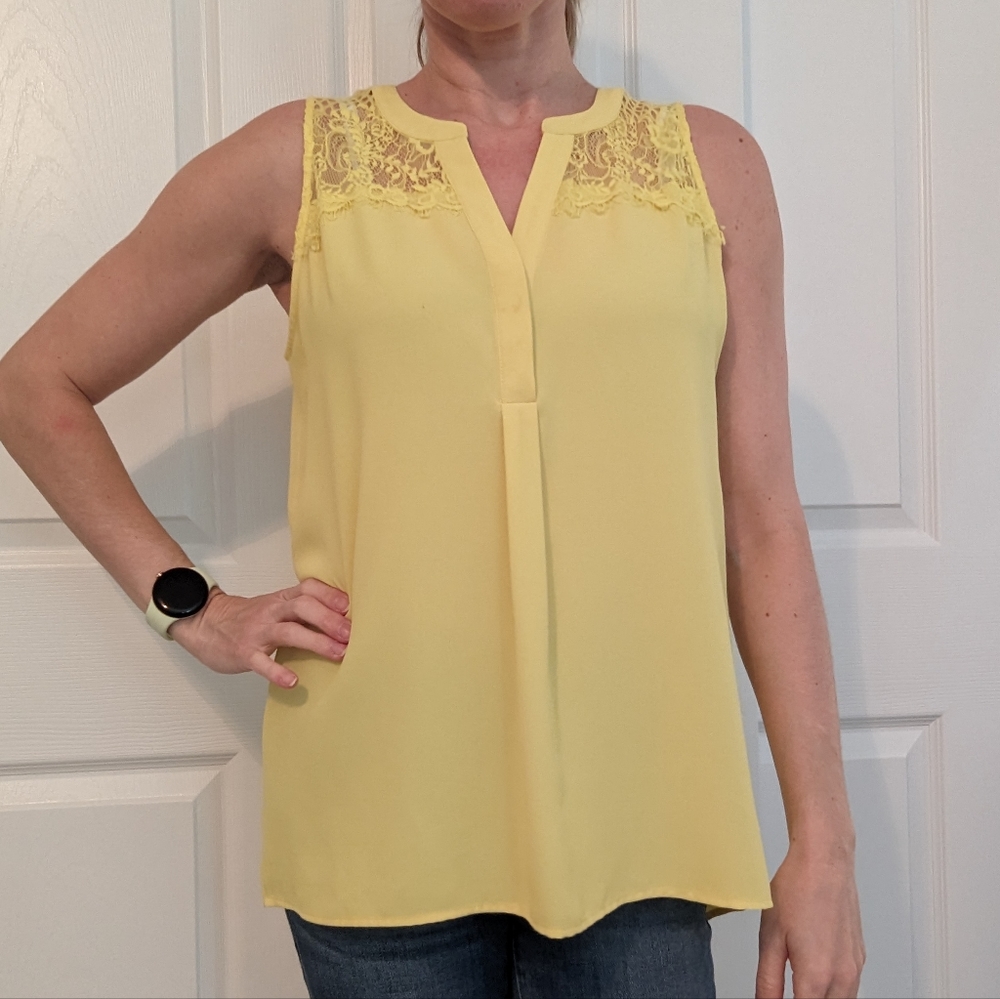 Market & Spruce | Harley Lace Yoke Blouse | Yellow | S